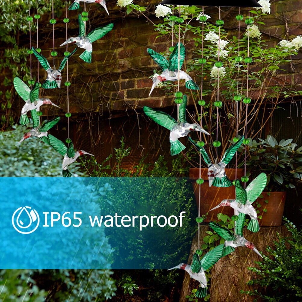 LED Solar Wind Bell Hummingbird Hanging Ornaments Outdoor Garden Wind Chime