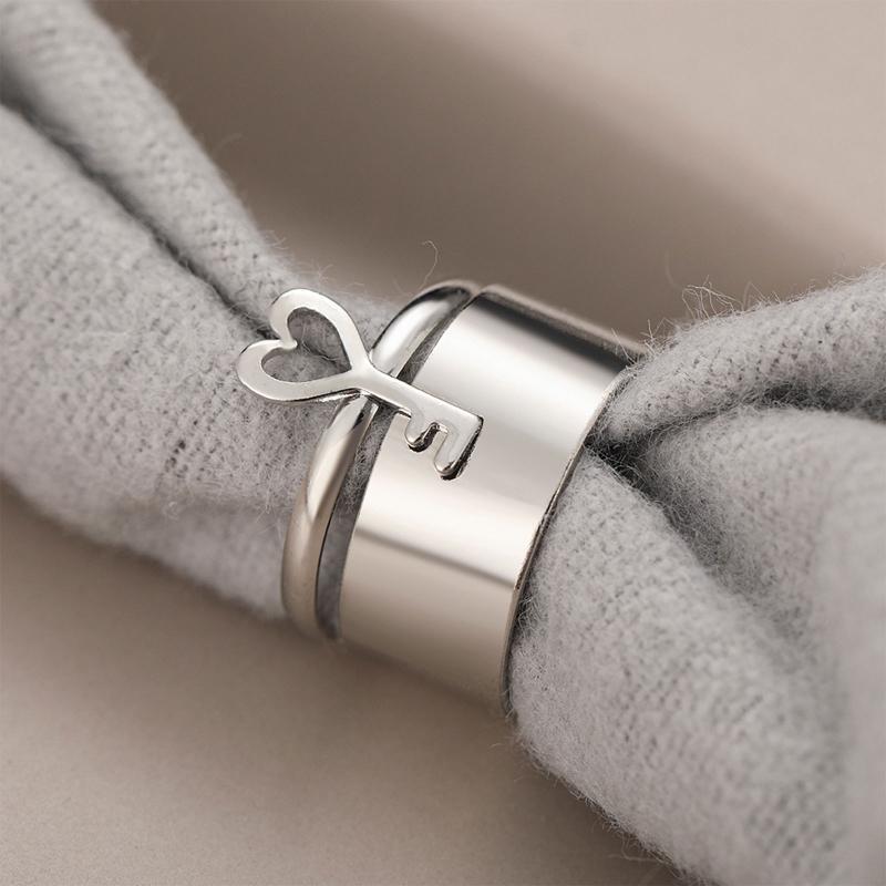 Couple Open Rings Set Love Key Joint Stackable Finger Band for Him Her Wedding