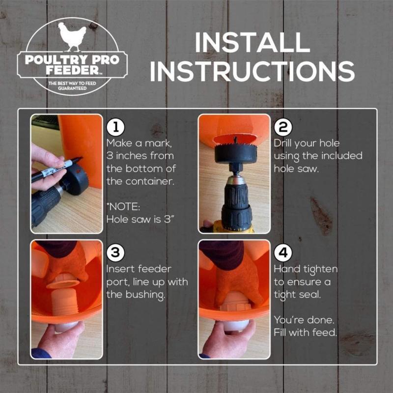 Rain Proof Poultry Feeder Port Gravity Feed Kit for Buckets Barrels Boxes DIY