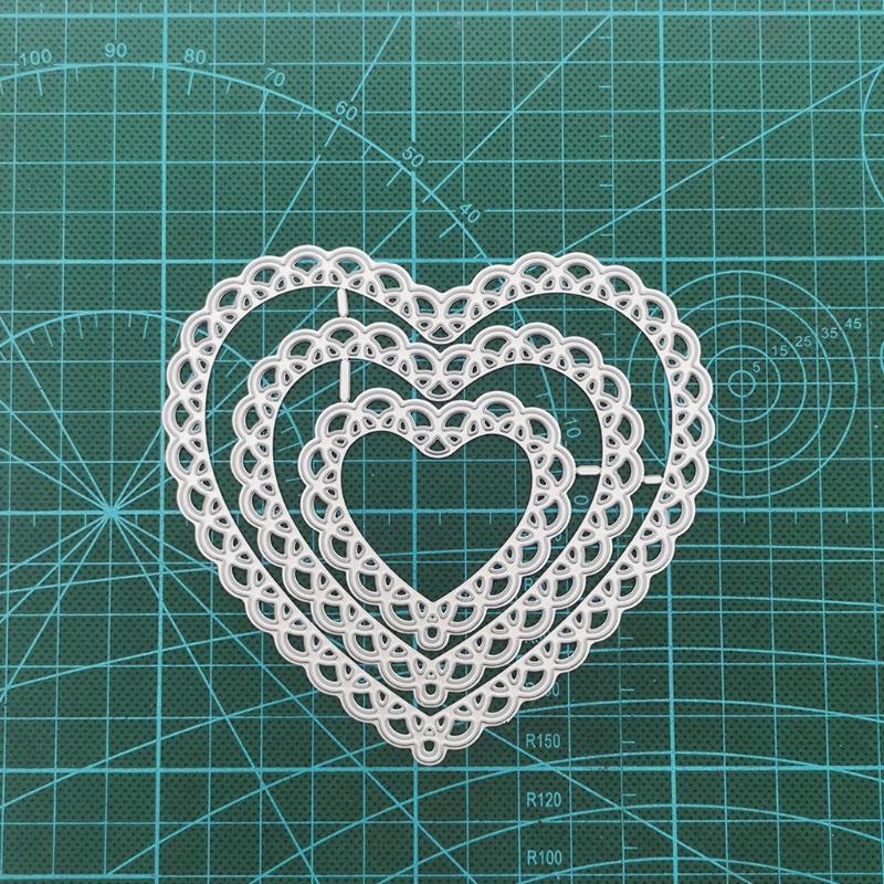 Three-Layer Hollow Lace Heart Shape Carbon Steel Cutting Dies DIY Scrapbooking