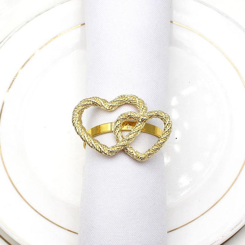 12pcs Valentine's Day Napkin Rings Double Heart Shaped Napkin Ring Holder Decor