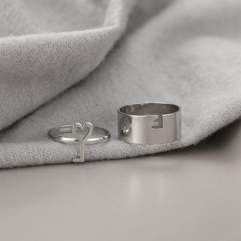 Couple Open Rings Set Love Key Joint Stackable Finger Band for Him Her Wedding