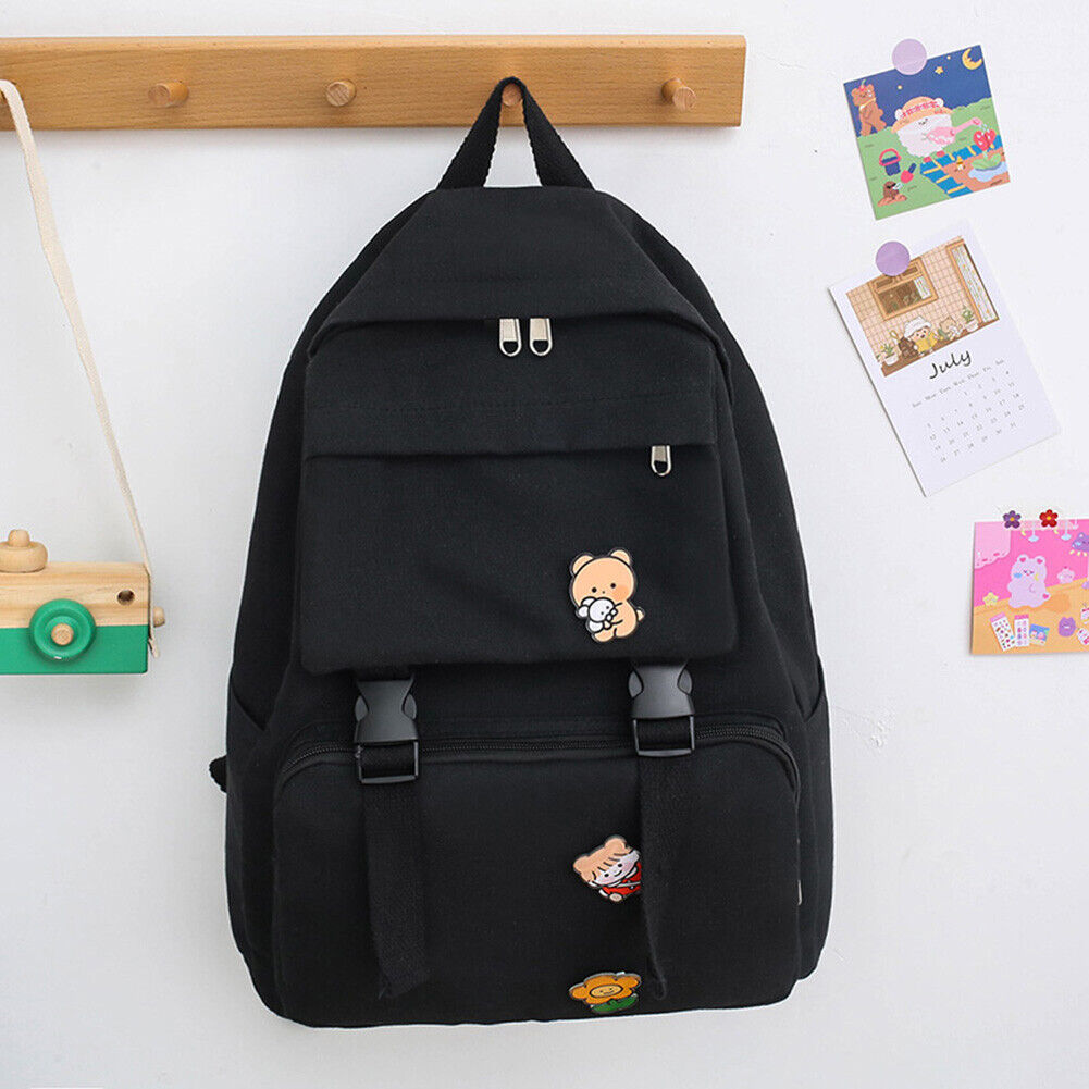 Women Men Canvas Backpack with Badges Travel College Student School Bags