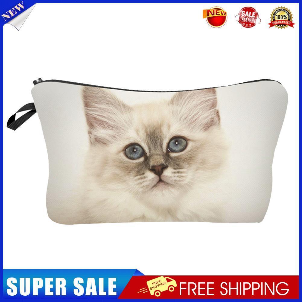 Cute Women Pet Cat Print Clutch Comestic Storage Pouch Makeup Bag Casual (F