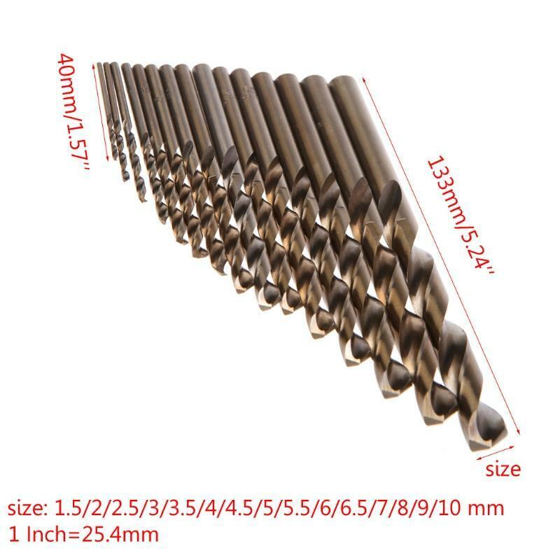 15Pcs High Speed Steel M35 HSS Cobalt Twist Drill Bit Set 1.5-10mm Power Tools