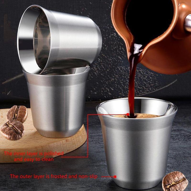 Double Wall Stainless Steel Coffee Cup 86ml Mini Wine Mug Espresso Cups