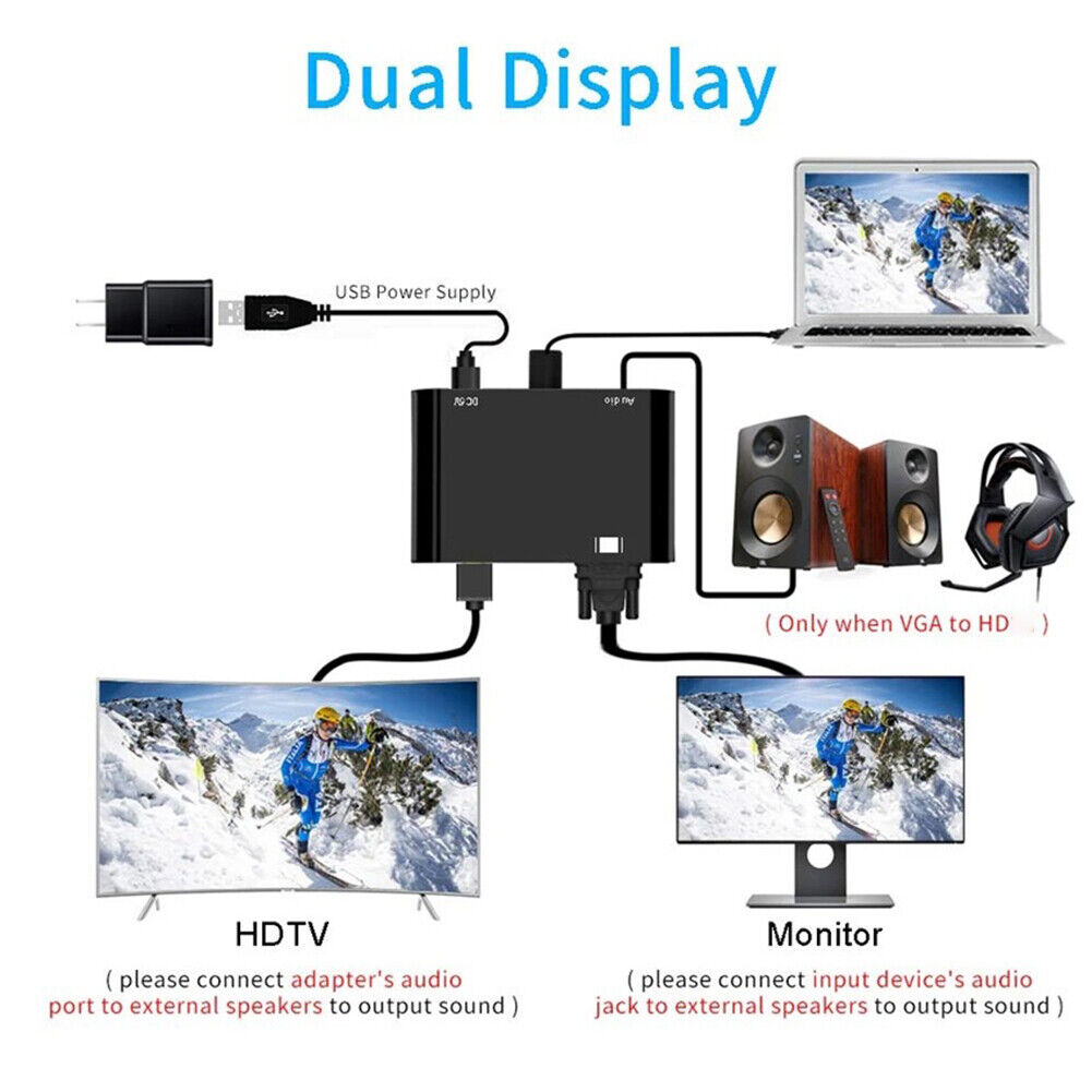 3 in 1 VGA to HDMI-Compatible Adapter+3.5mm Audio Jack+VGA Converter Set