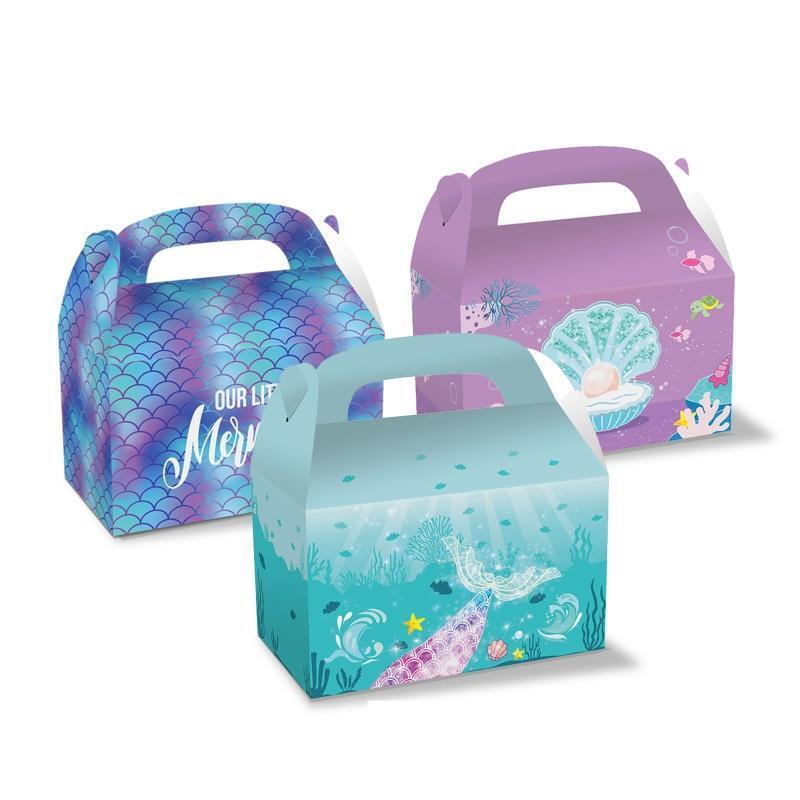 12 Pcs Colorful Mermaid Gift Paper Bags Ocean Sea Life Gift Boxes Party Supplies