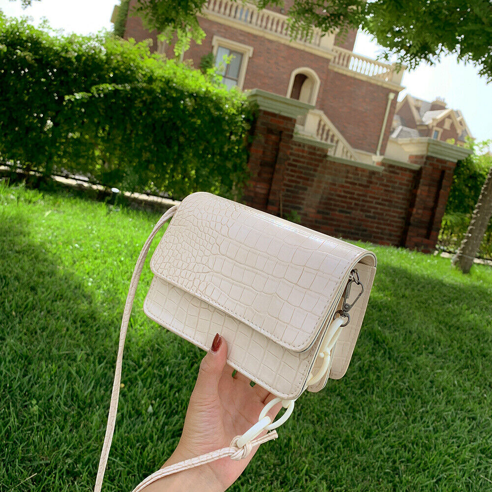 Pure Crossbody Bag Women Alligator PU Shoulder Small Money Pouch (L Beige)