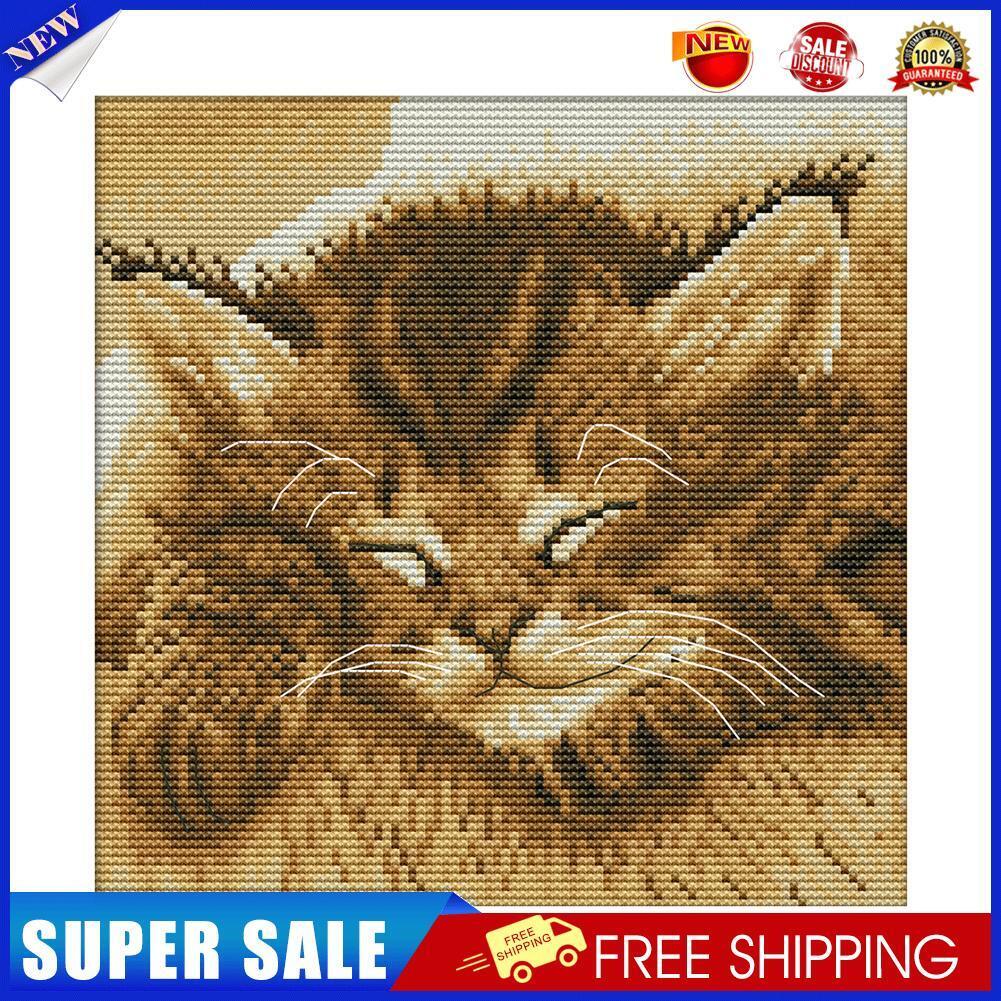 Cross Stitch Kits DIY Sleep Cat 14CT Stamped Embroidery 22 X 22cm (DA243)