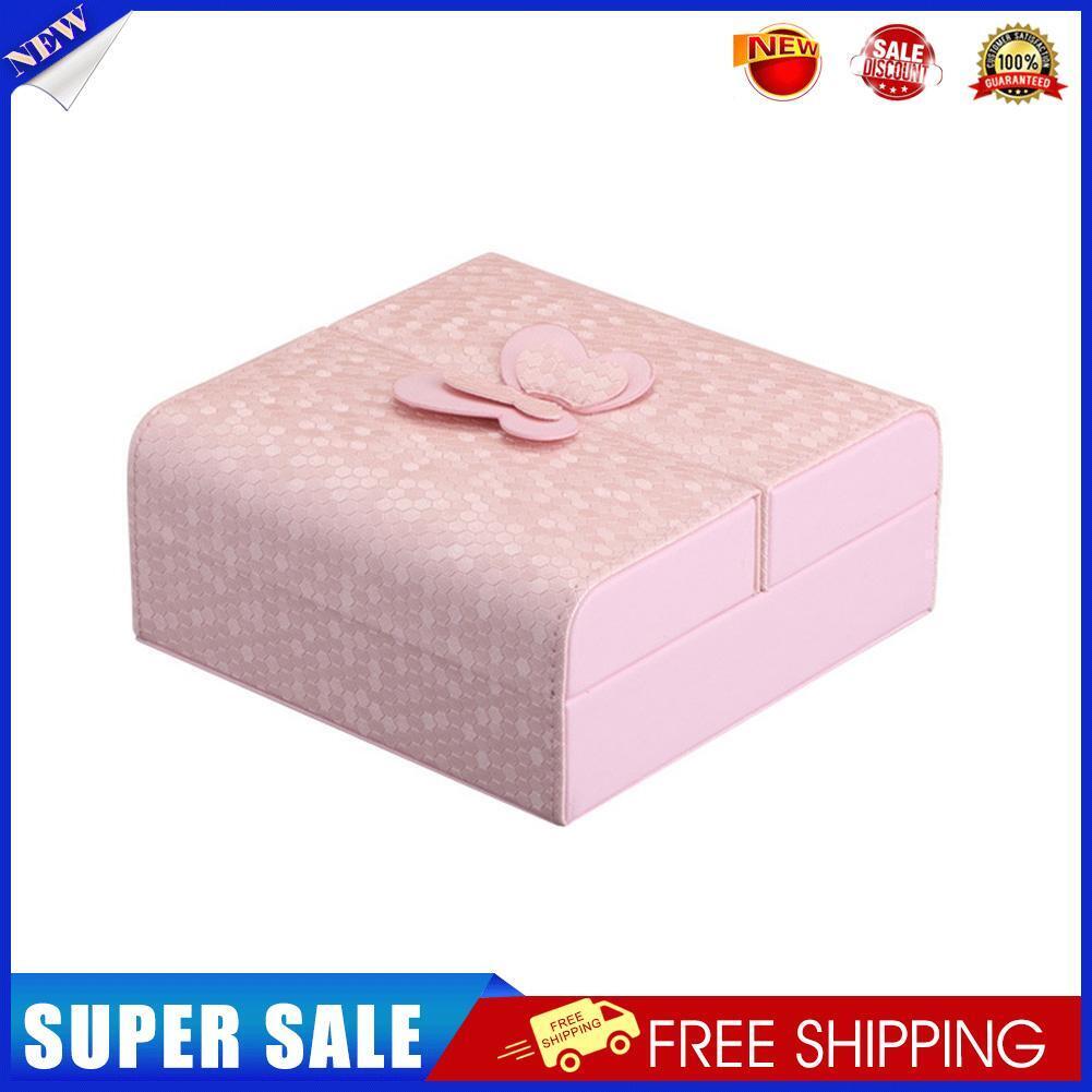 PU Leather Women Jewelry Box Earrings Holder Ring Storage Organizer (Pink)