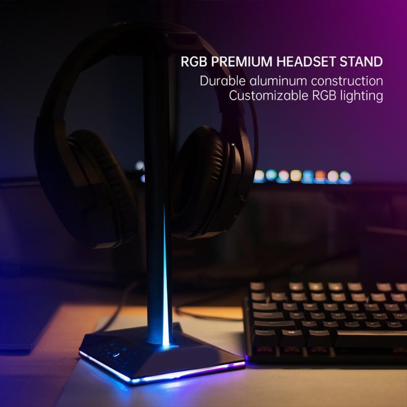Detachable Dual Earphone Holder Rgb Desk Gaming Headphone Universal Save Space