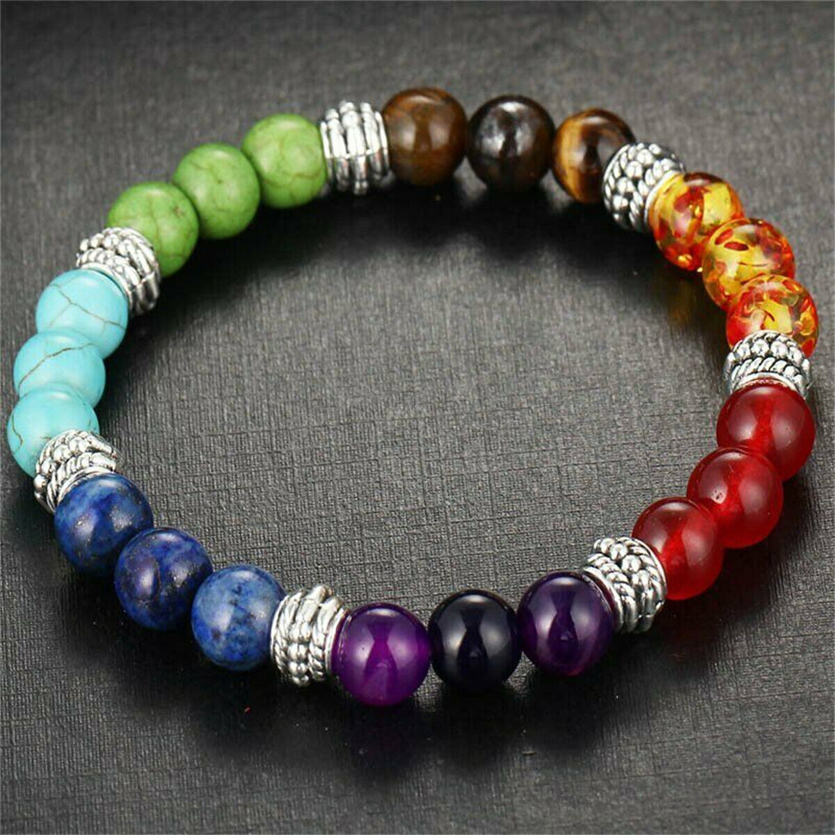 7 Chakra Healing Beaded Bracelet Natural Lava Yoga Reiki Stone Bracelet Jewelry