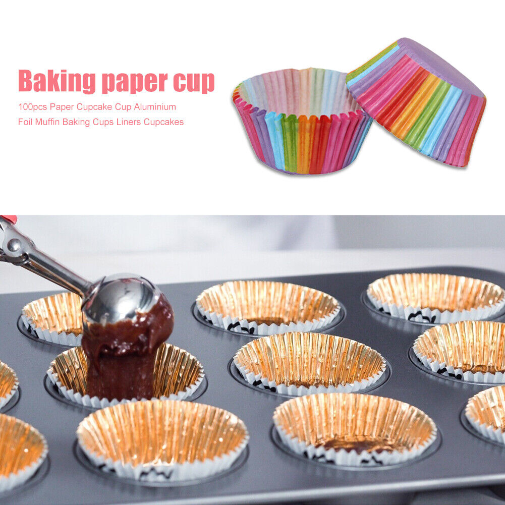 100pcs Paper Cupcake Cup Aluminium Foil Muffin Baking Cups Bakeware Mold
