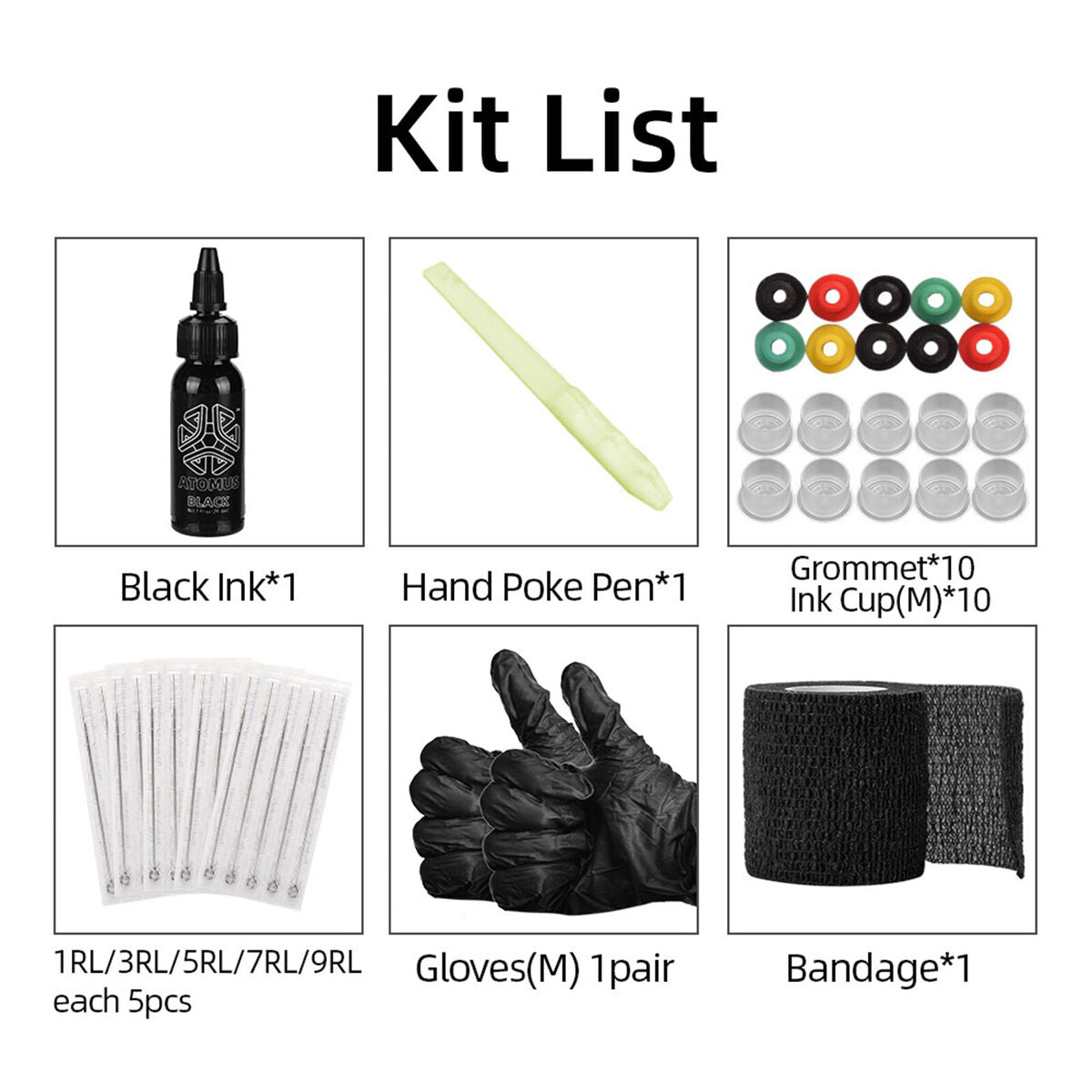 Wipe Hand Poke Hitting Pen Tattoo Stick Set & amp 15Pcs Needles DIY Art Kit