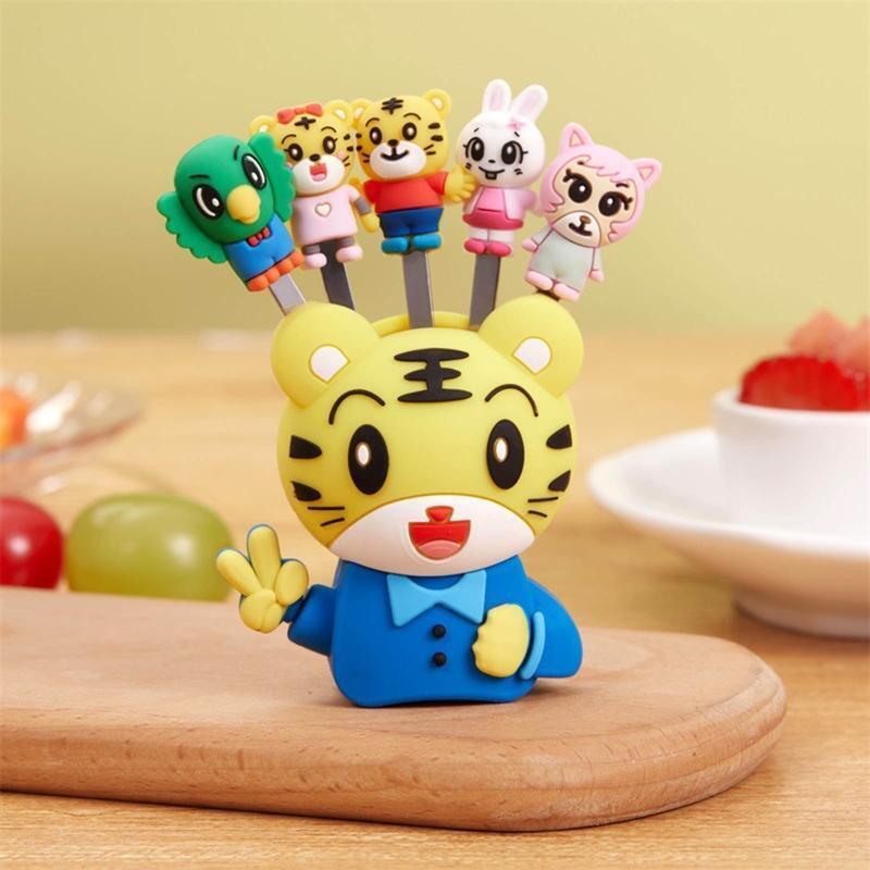 5 Pieces Fruit Forks Cartoon Environmentally Friendly Dessert Forks with Holder