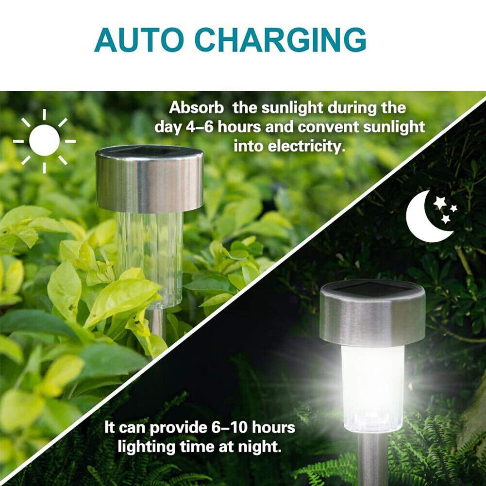 10pcs LED Solar Light Mini Steel Tube Lawn Stake Lamp Garden Decor (White)