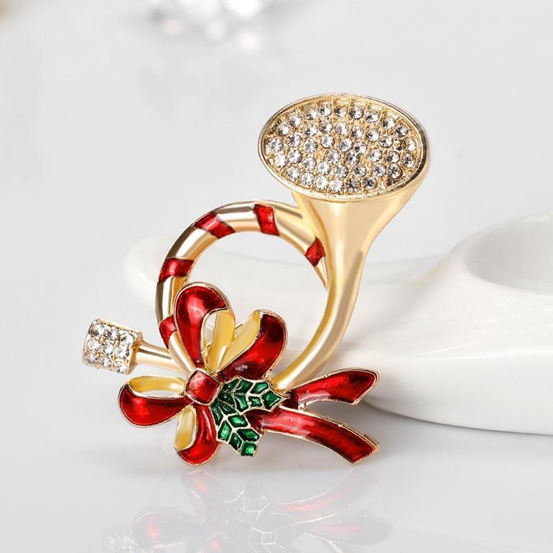 Christmas Brooch Pins Horn Rhinestone Bowknot Winter Creative Jewelry Women Gift