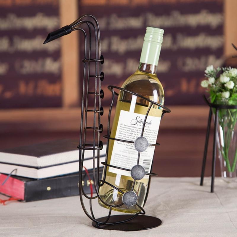 Creative Wine Bottle Holder Metal Sax Single Wine Organizer Sax Shape Art Decor