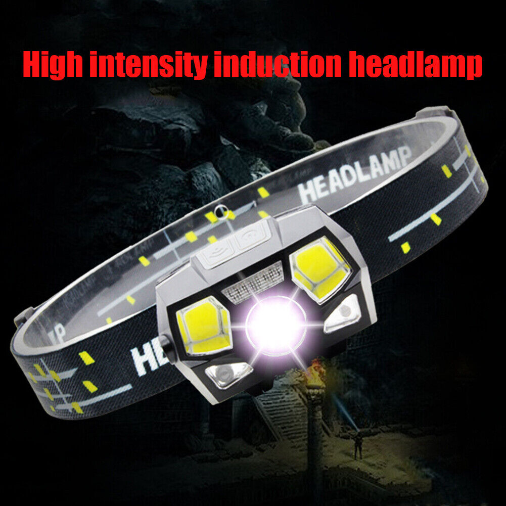 Powerful XPE+COB LED Headlight Sensor Head Light USB Charging Head Torch