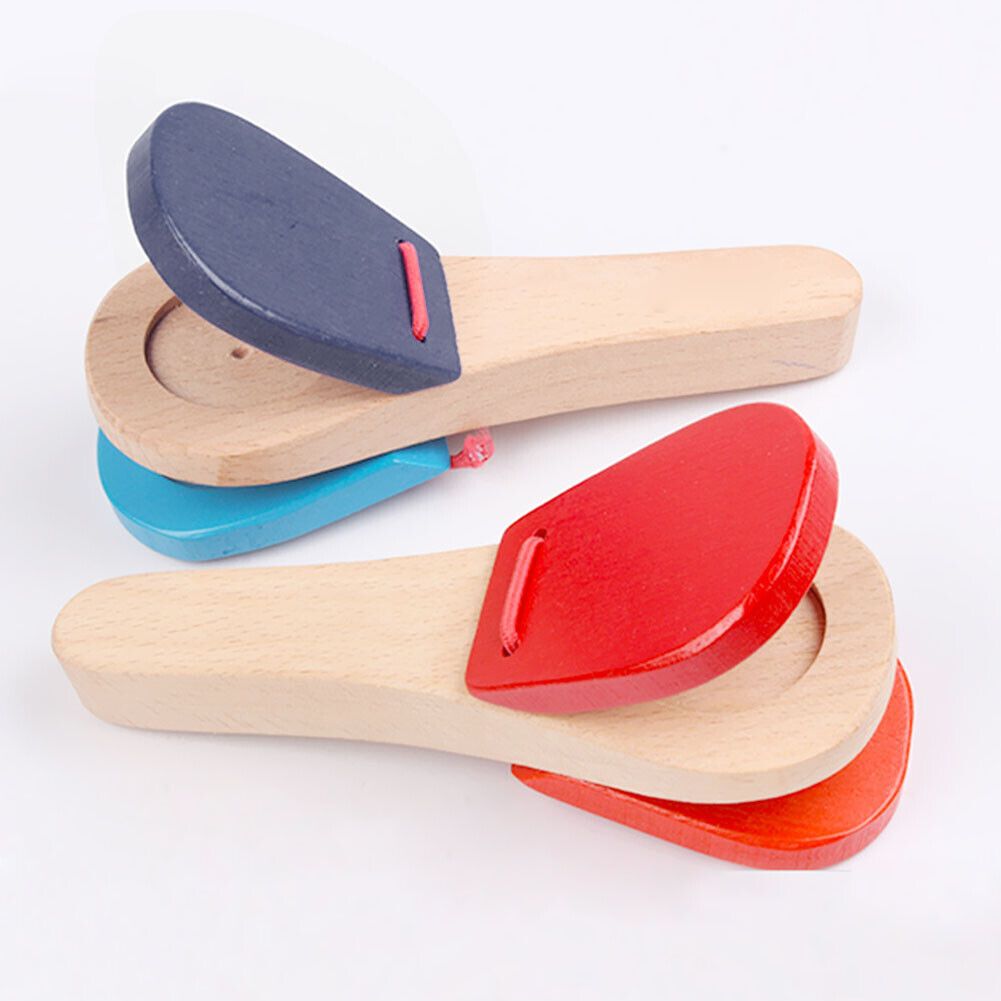 Baby Wooden Clapper Percussion Infant Handle Clapping Castanet Random Color
