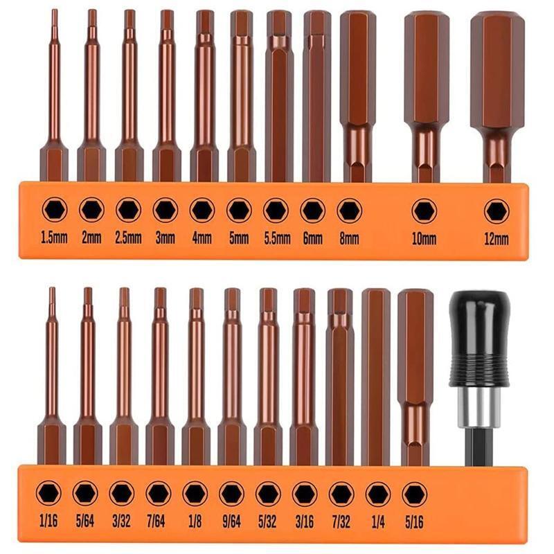 Hex Head Allen Wrench Drill Bit Set Metric & Inch Metal Steel Hex Bit Set 23 Pcs