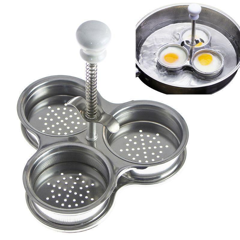 Stainless Steel Egg Poacher 3 Grid Steamer Eggs Boiler Multi Function Gadgets