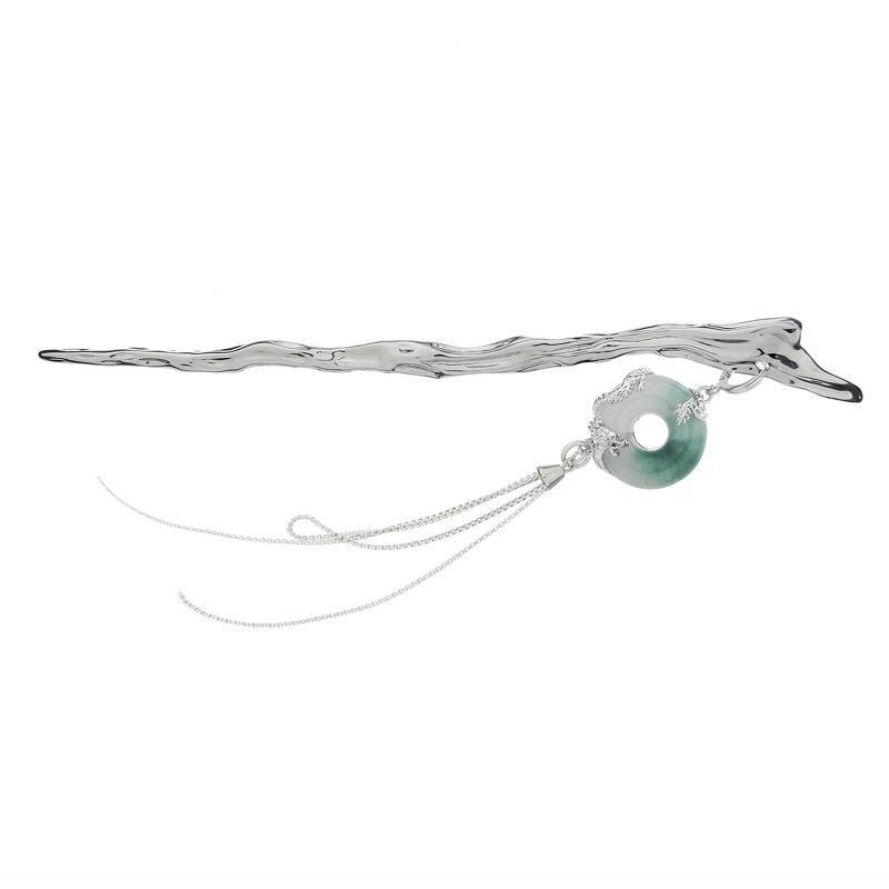 Tassel Hairpins For Updos Chinese Hair Sticks With Chain Jade ring Headwear