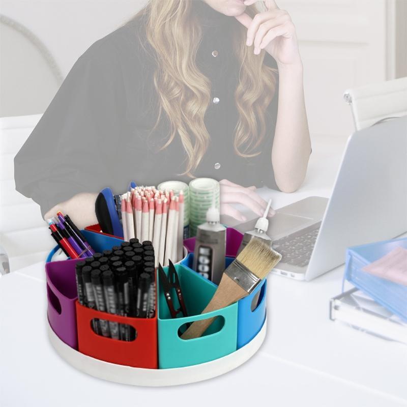 360° Rotating Desktop Organizer with 8 Compartments Spinning Pencil Storage Box