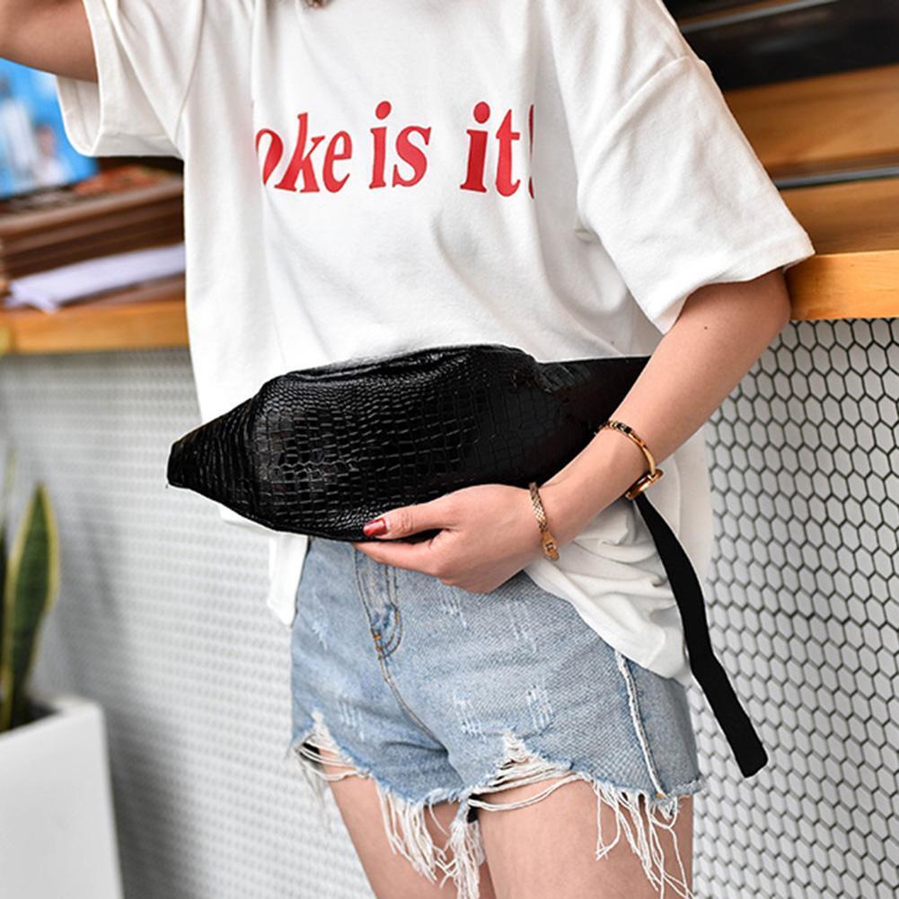 Women PU Leather Zipper Handbag Fanny Pack Shoulder Satchel Chest Bag/Black
