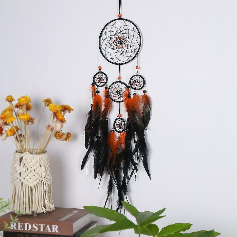 5 Circles Large Dream Catchers with Beads Feather Dreamcatcher Boho Wall Hanging