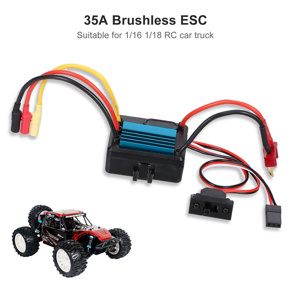 Waterproof 35A Brushless ESC Speed Controller for 1/16 1/18 RC Truck Blue