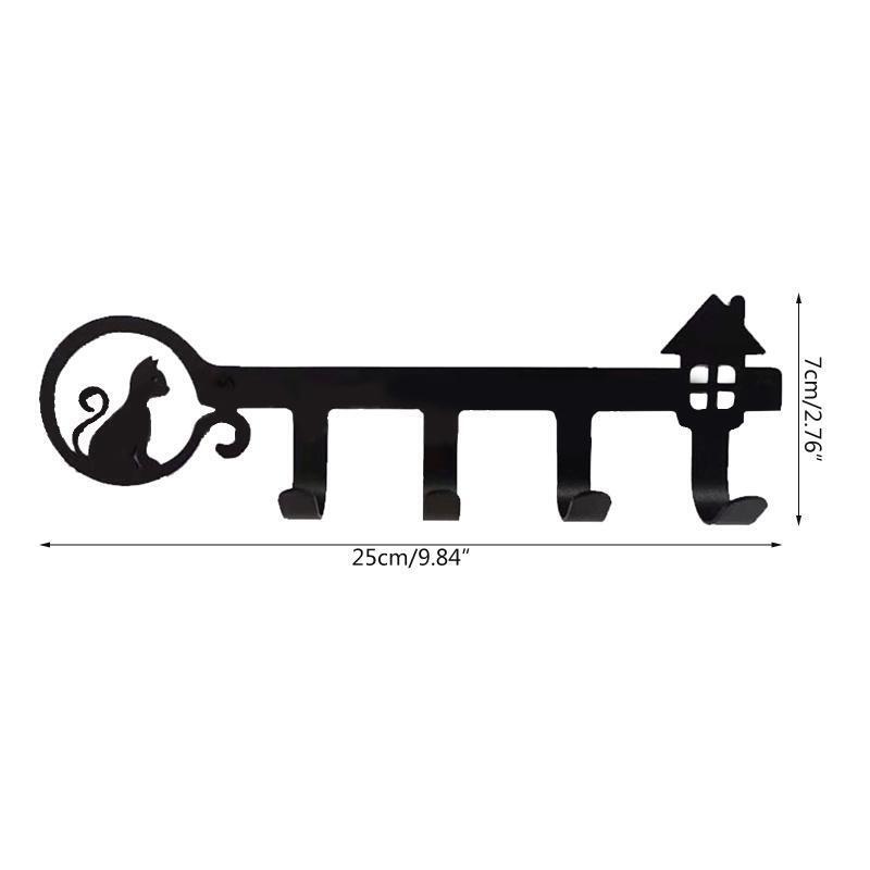 Black Metal Art Cat Household Punching Wall Hook Storage Hanger