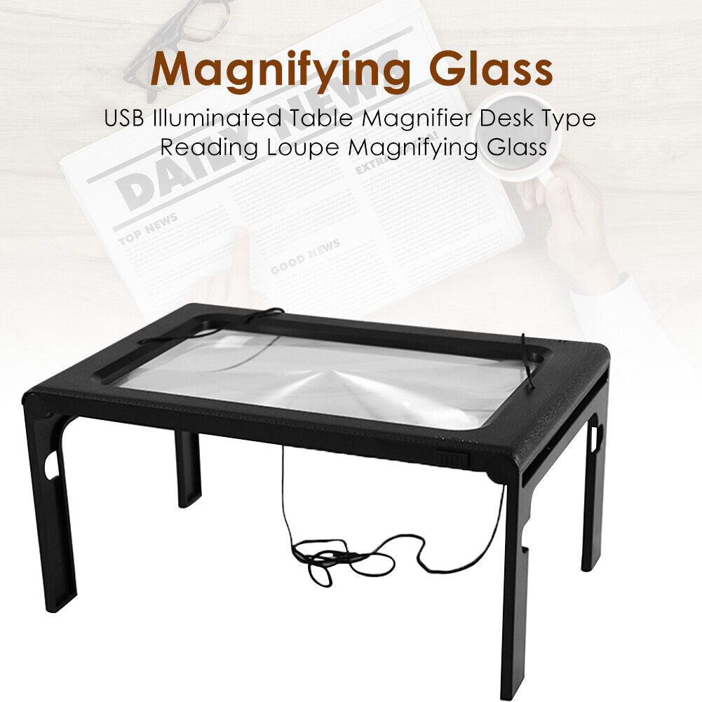 USB Illuminated Table Magnifier Desk Type Reading Loupe Magnifying Glass