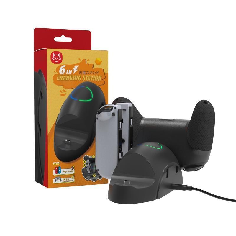 HS-SW168 6 in 1 Charging Dock for Switch Pro/Joy Con Controller w/ LED Indicator