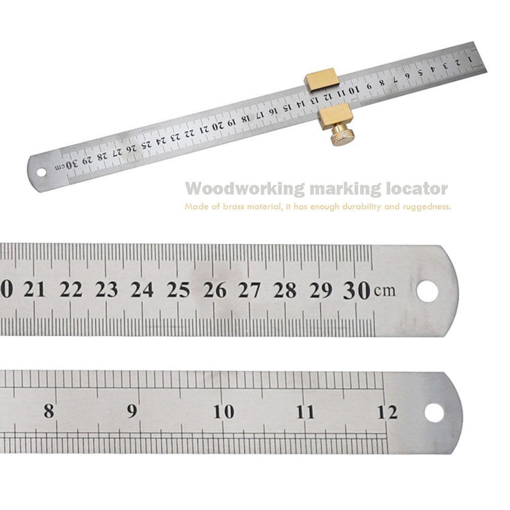 30cm Steel Ruler Woodworking Angle Scriber Brass Locator Positioning Block