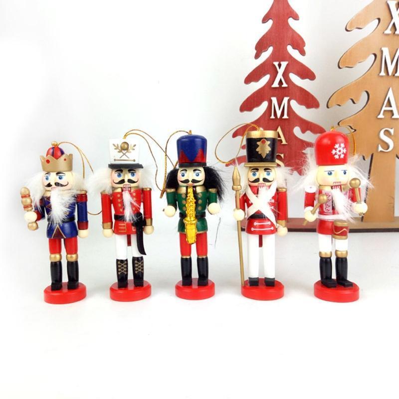 5pcs 12cm Wooden Nutcracker Puppet Drawing Walnuts Soldier Christmas Decorations