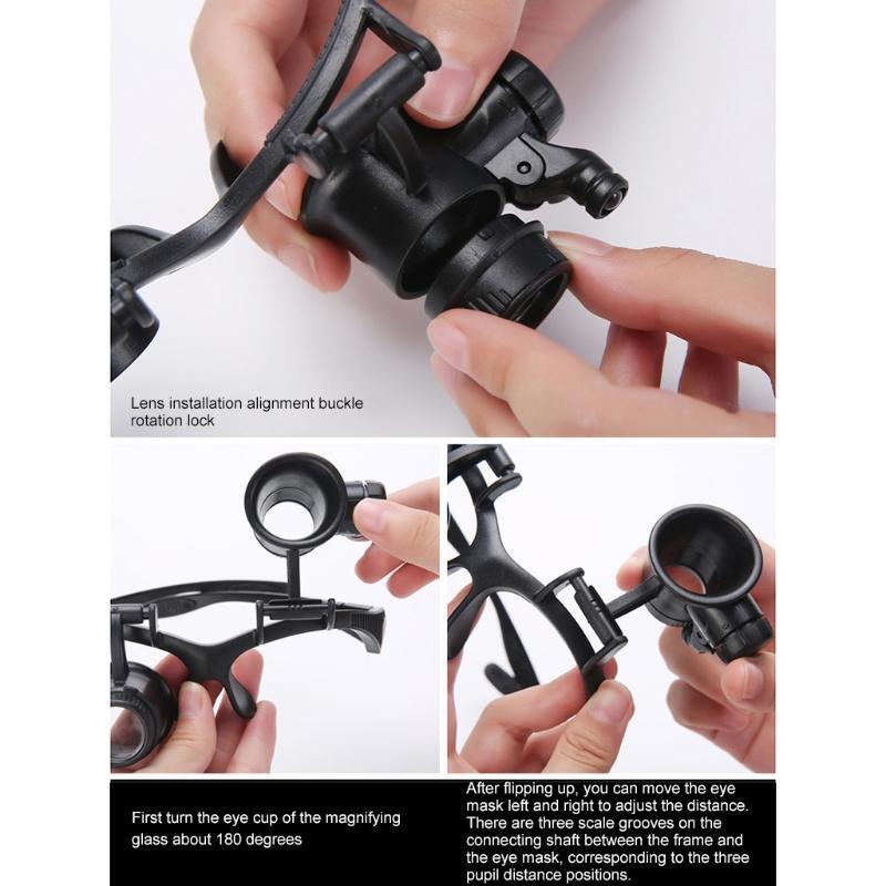 Double Glasses Magnifier 2.5X-25X with 8 Groups Magnification Lenses & LED Light