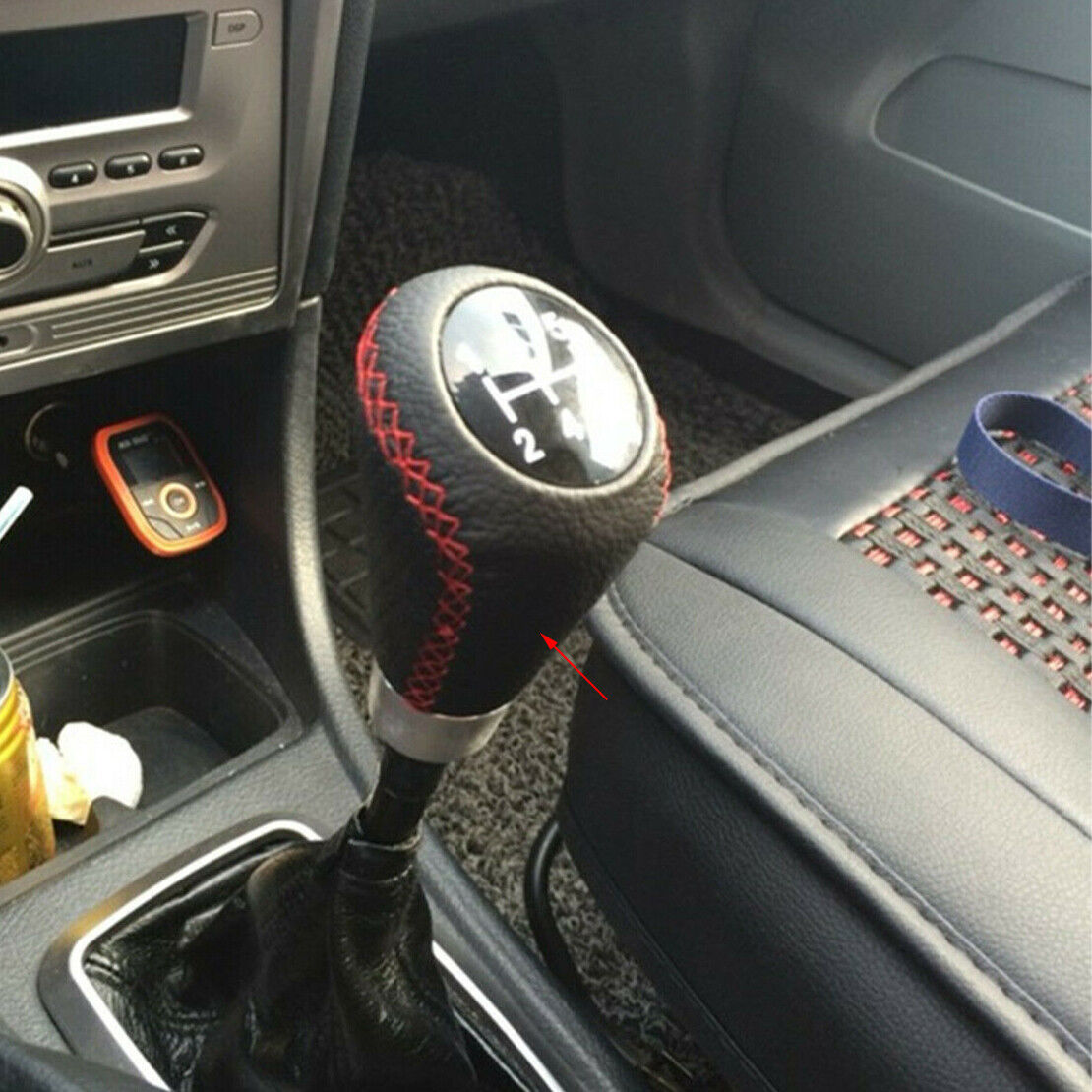 Universal 5 Speed Black Leather Manual Car Gear Shift Knob Shifter Lever Durable