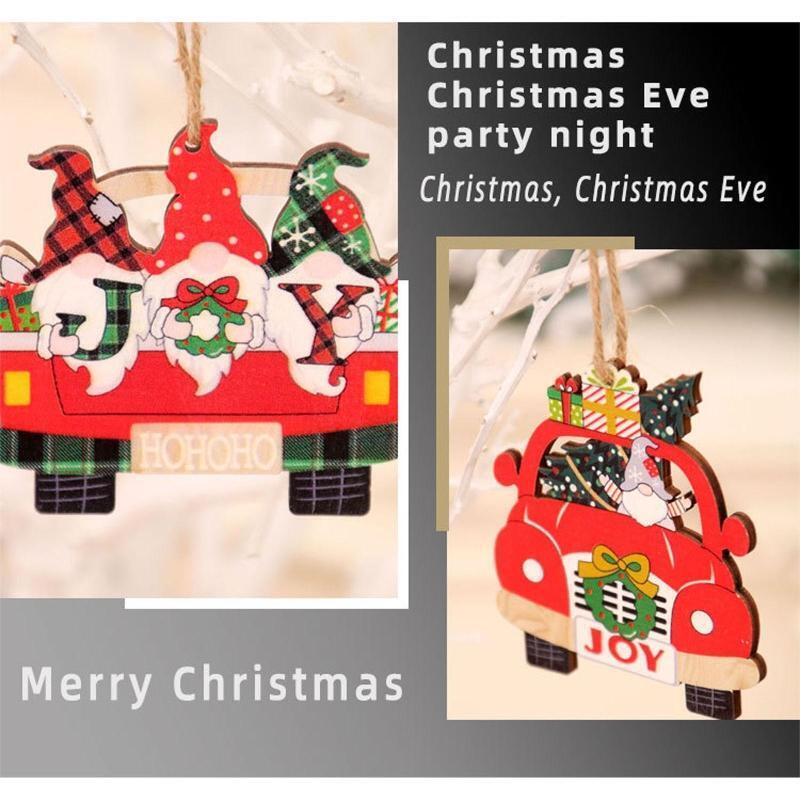 Christmas Wooden Car Pendants Set of 6 Wood Ornament Window Wall Door Decoration