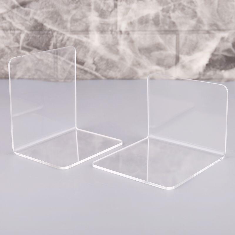 2Pcs Clear Acrylic Bookends L-shaped Desk Organizer Desktop Book Holder School