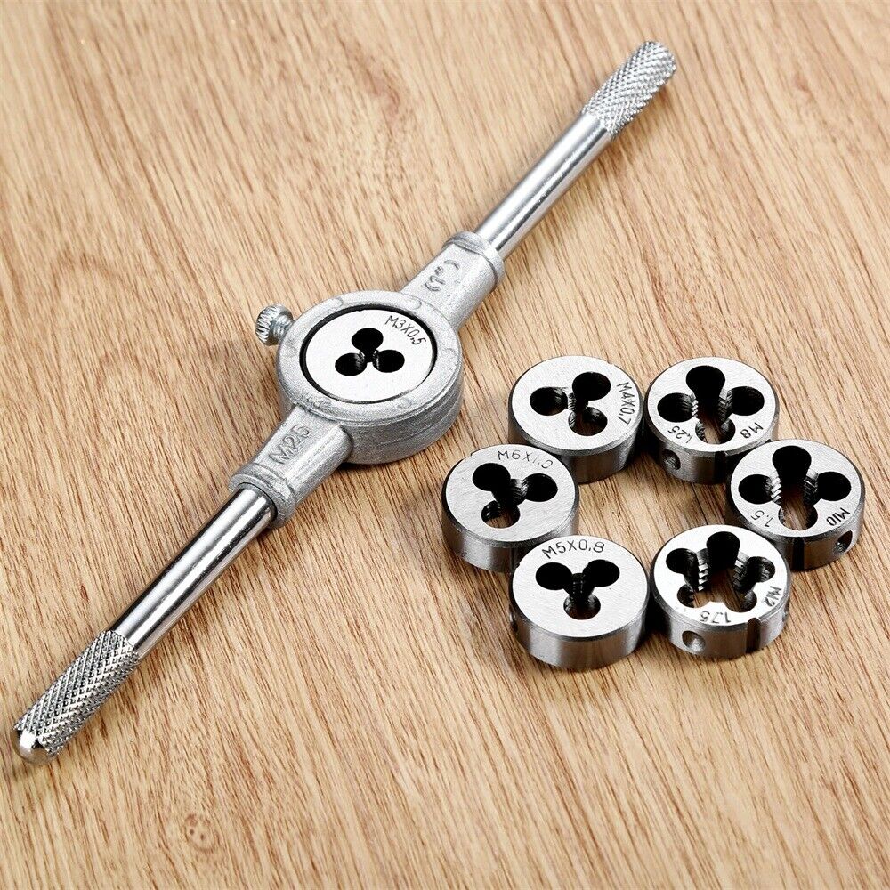 1 Set M3-M12 Woodworking Hand Tool Threading Cutting Die & Ratchet Wrench Holder