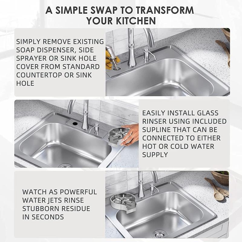 Stainless Steel Sink Glass Cup Rinser High Pressure Automatic Spraying