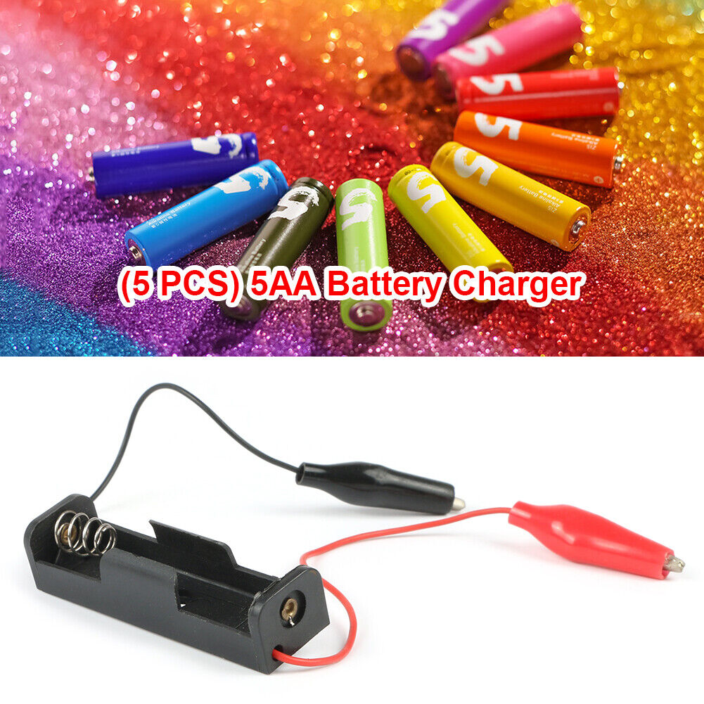 5pcs Power Battery Holder Case 1 Slot AA Batteries Box with Alligator Clip