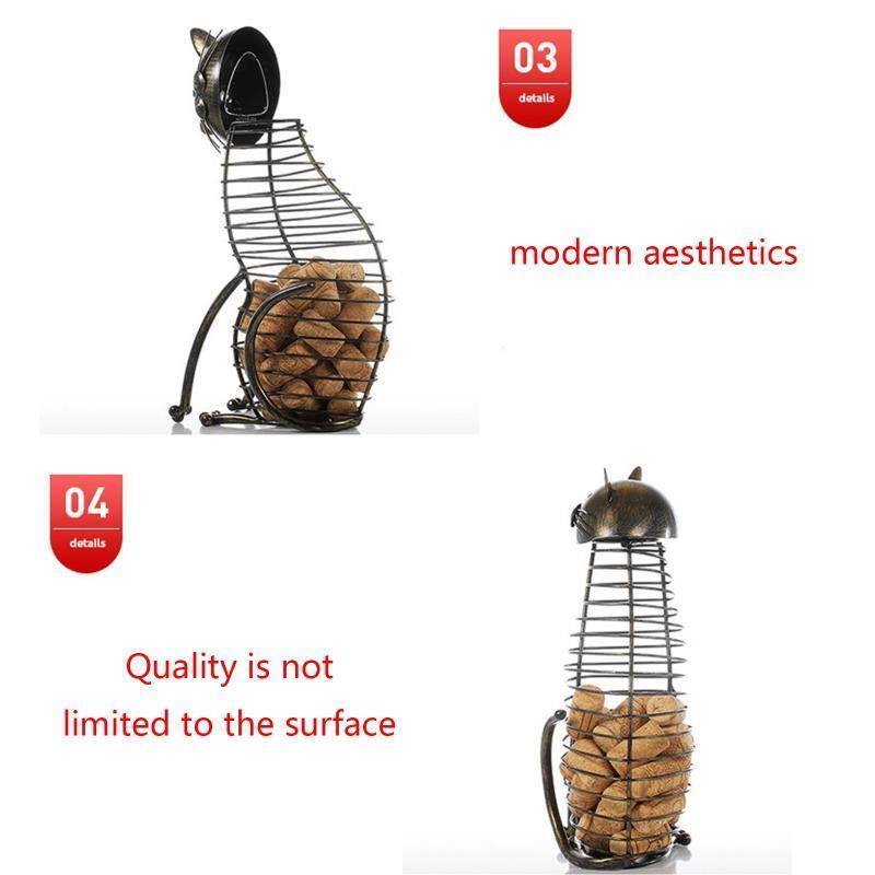 Metal Cat Wine Cork Container Wrought Metal Sculpture Table Decor