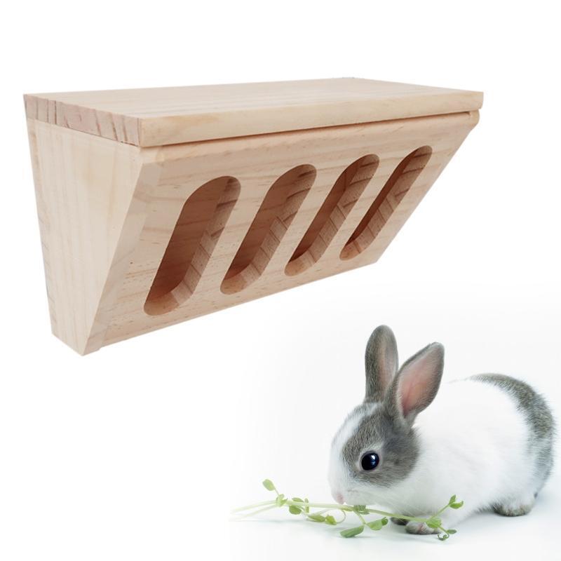 Rabbits Hay Food Case with Lid Wooden Grass Basket for Bunny Hamsters Guinea Pig