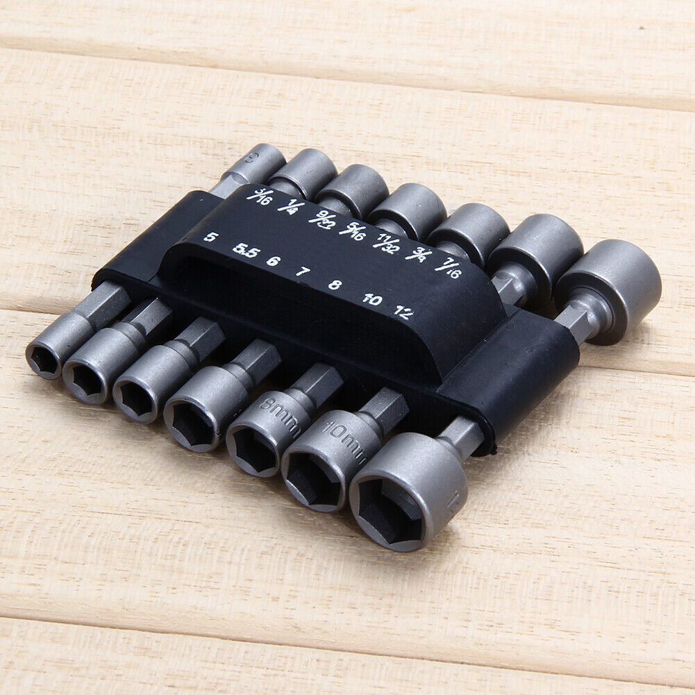 14pc Power Nut Driver Drill Bit Set SEA Metric Socket Wrench Screw 1/4" Hex