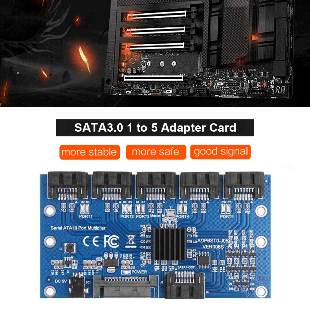 SATA Expansion Card 1 to 5 Port SATA3.0 Motherboard 6Gbps Riser Hub Adapter