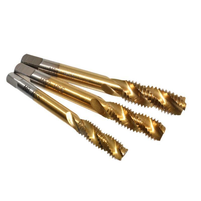 9pcs M2-M12 Titanium Coated High Speed Steel HSS Screw Thread Metric Spiral Taps