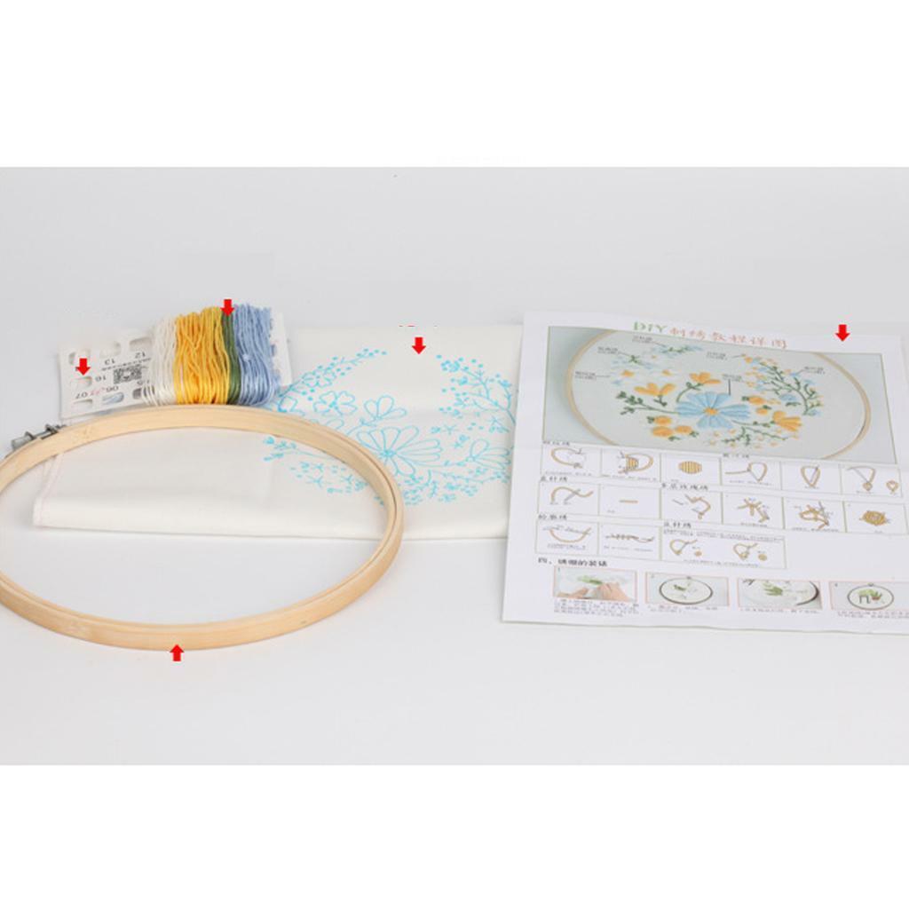 Floral Embroidery Starter Kit   Cloth Hoop Floss Kits